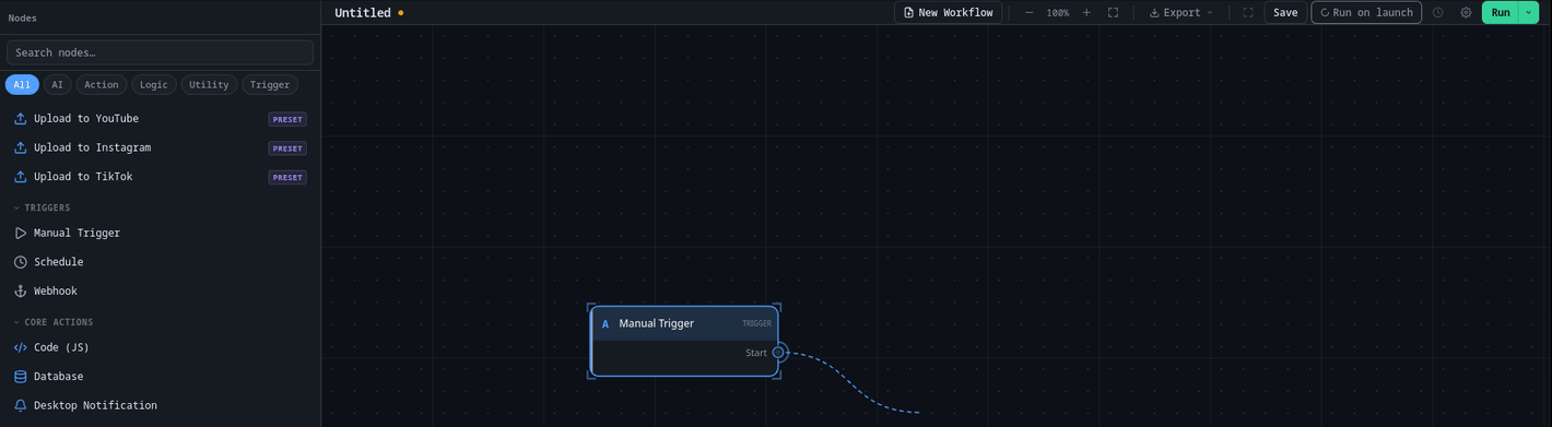 Dragging a connection off Manual Trigger's output dot