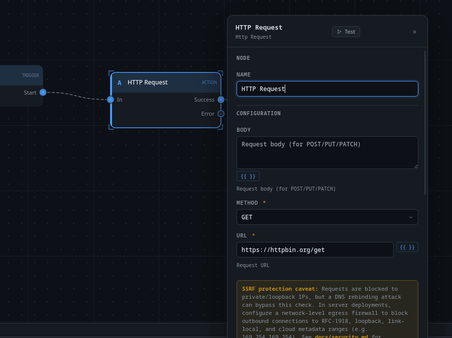HTTP Request's settings panel with URL filled in