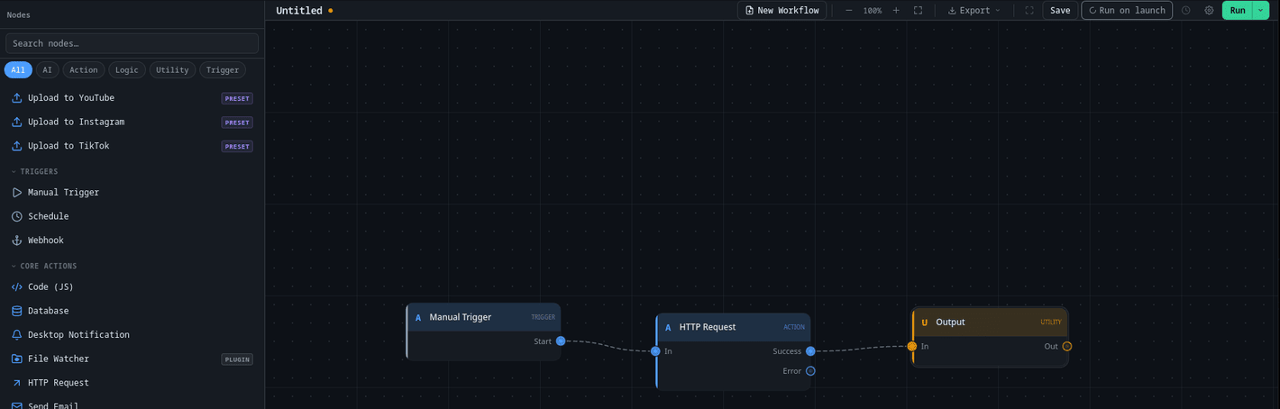 All three nodes wired together, before running